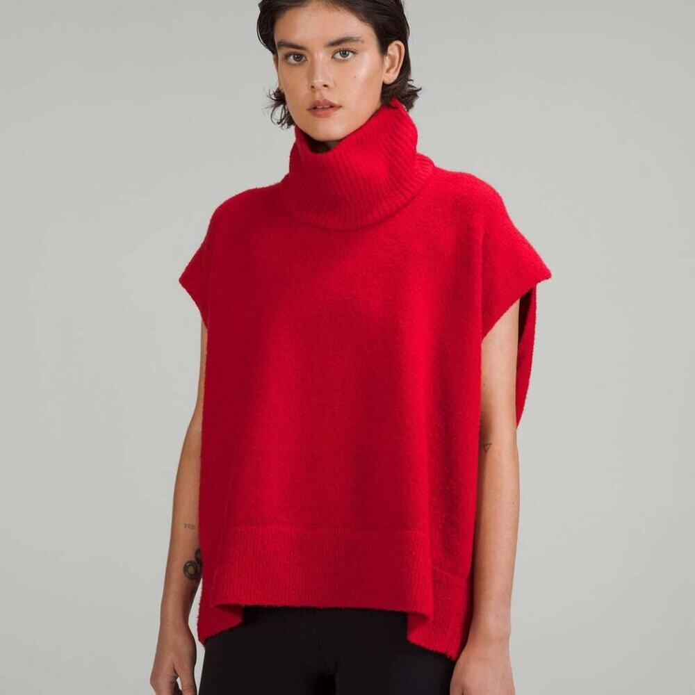 Lululemon Brushed Cotton Merino Wool Sweater Tunic Carnation Red Size 16 $178